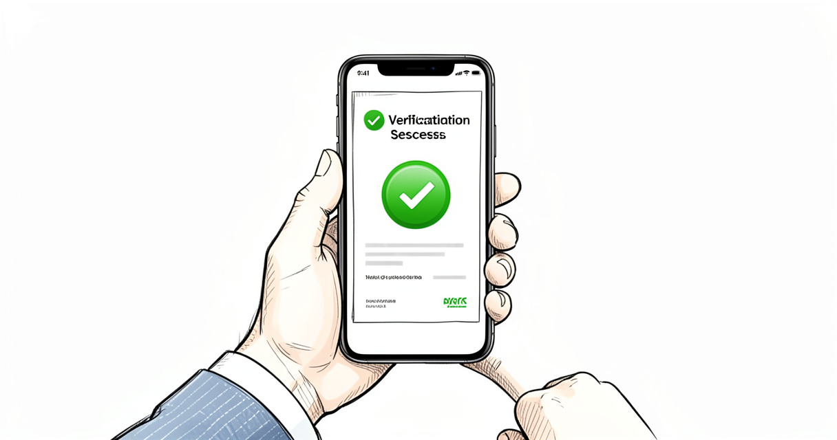 Personne utilisant un smartphone pour vérifier son identité avec un document officiel, succès de vérification