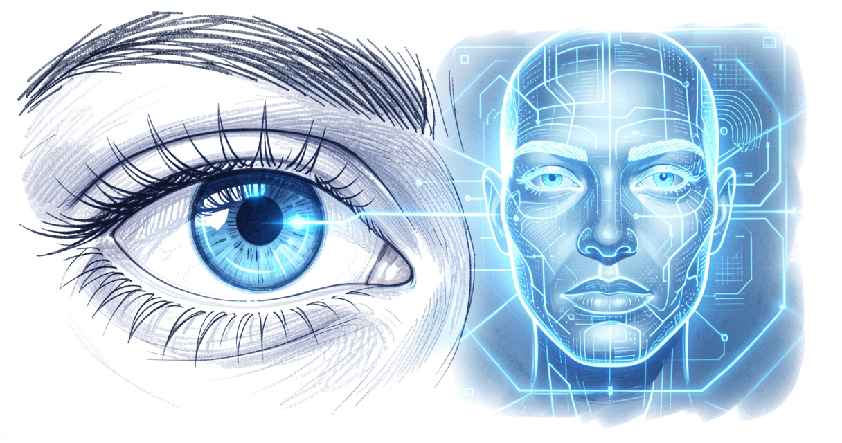 Illustration biométrique de la détection de vivacité faciale par intelligence artificielle Onfido