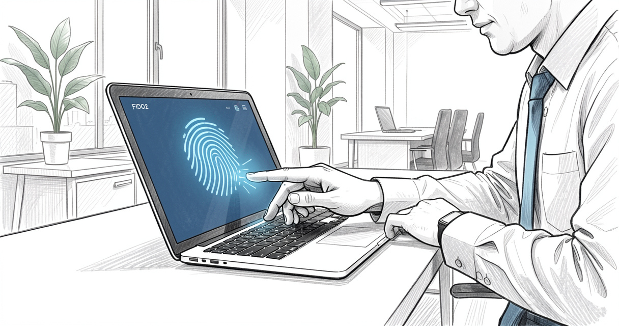 Authentification biométrique FIDO2 sur un ordinateur portable en entreprise