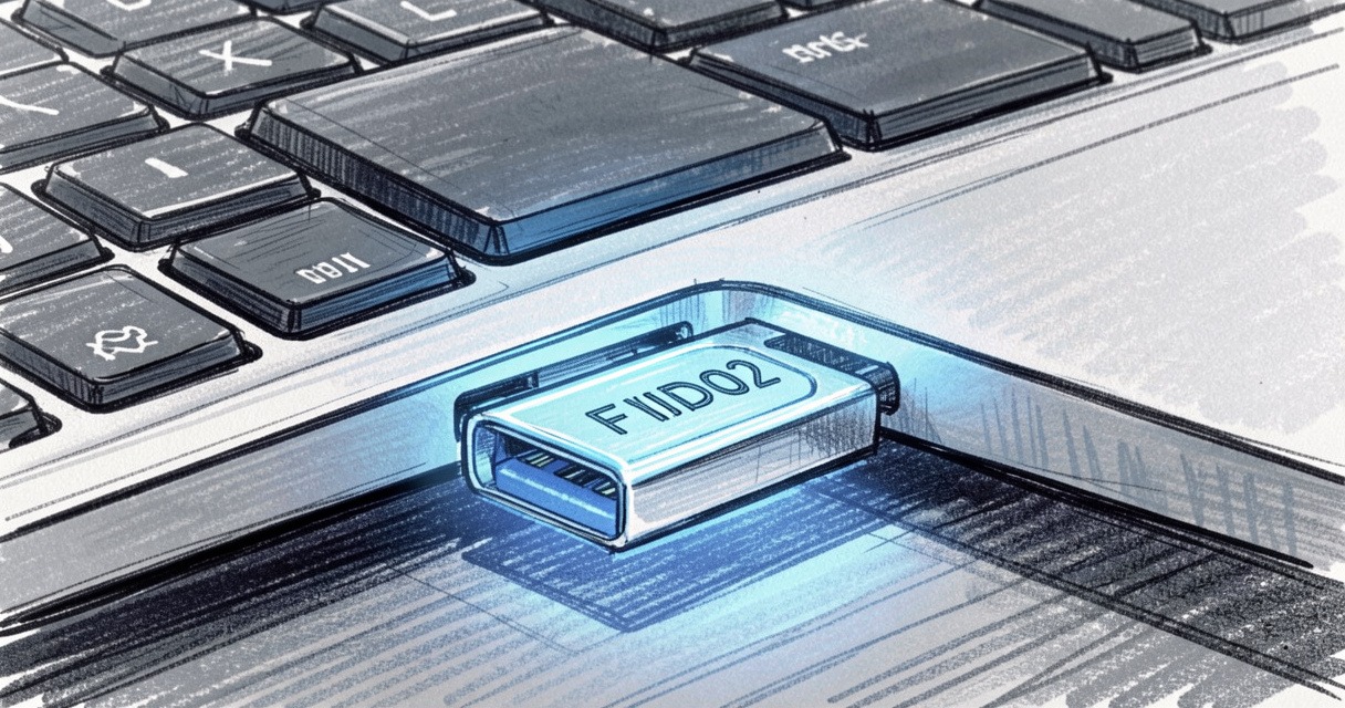 Clé de sécurité FIDO2 branchée sur un port USB pour connexion sécurisée