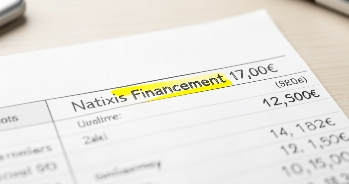 Relevé bancaire avec un prélèvement Natixis Financement de 17 euros et annotation manuelle