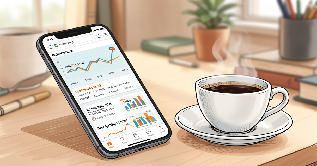 Page d'accueil du blog Club Finance affichée sur un smartphone avec une tasse de café à côté