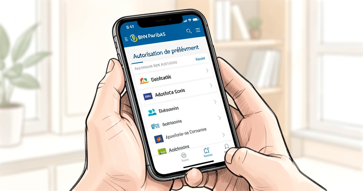 Application mobile BNP Paribas affichant la gestion des autorisations de prélèvement