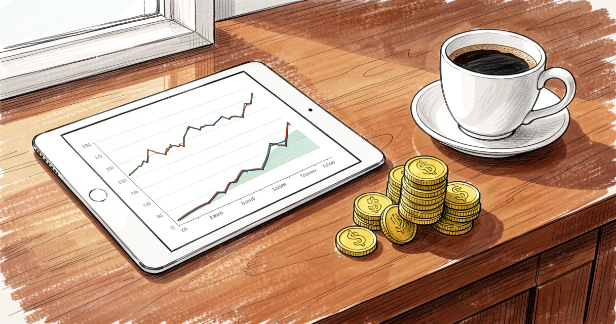 Bureau de direction avec tablette et pièces d'or illustrant l'excellence financière du summum
