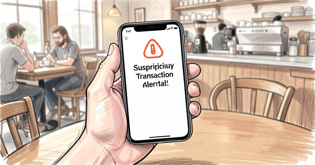 Main tenant un smartphone avec une alerte de transaction douteuse sur une plateforme cryptopronetworkcom