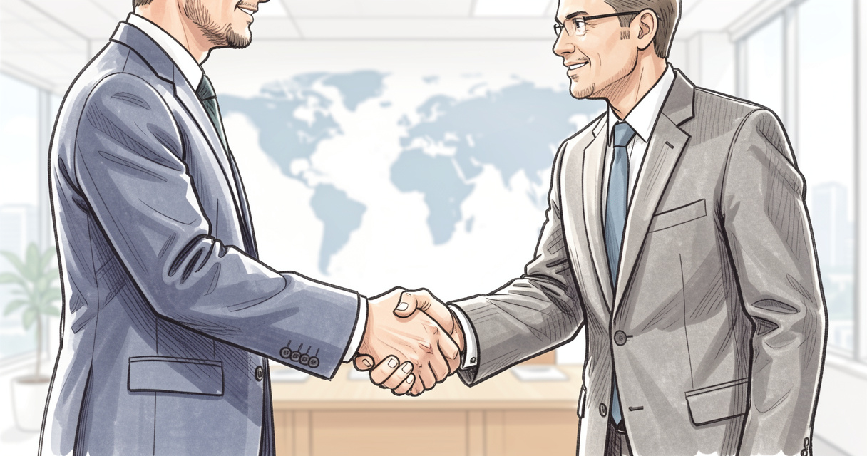 Banquier et exportateur signant un contrat de trade finance international