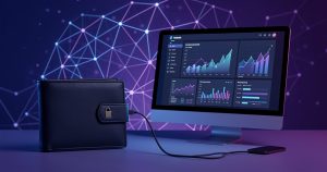 Portefeuille crypto et interface DeFi illustrant la sécurité des actifs numériques
