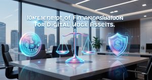 Illustration conceptuelle de la réglementation crypto et de la sécurité des actifs numériques