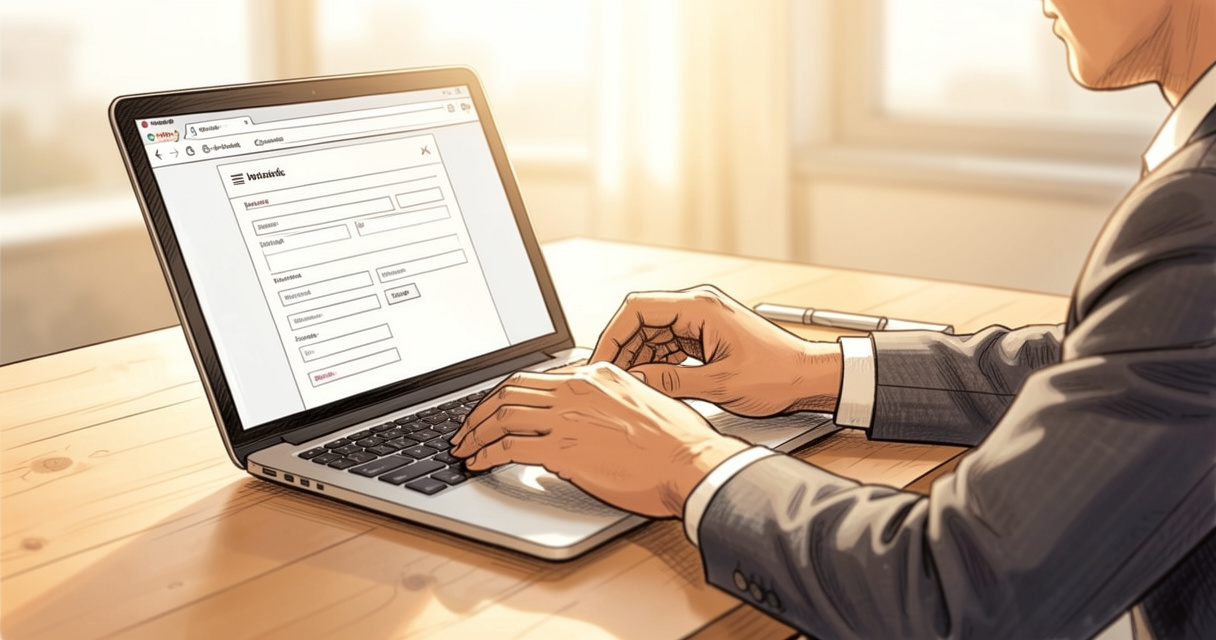 Dirigeant remplissant un formulaire pour anonymiser son entreprise