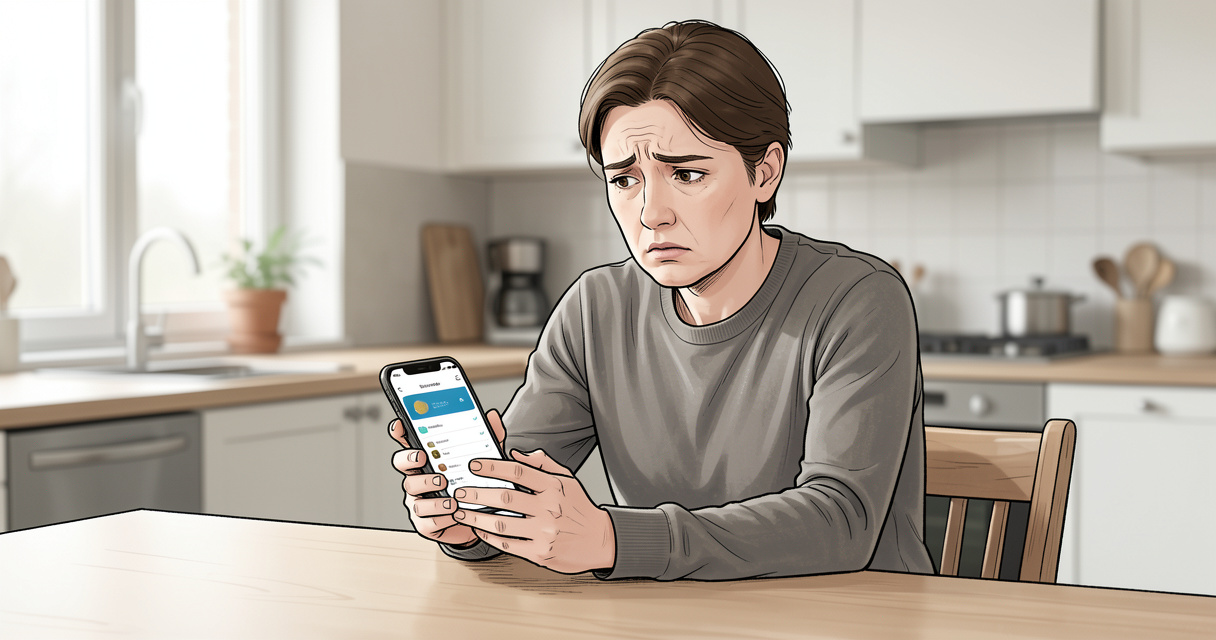 Personne consultant son application bancaire après un virement rejeté